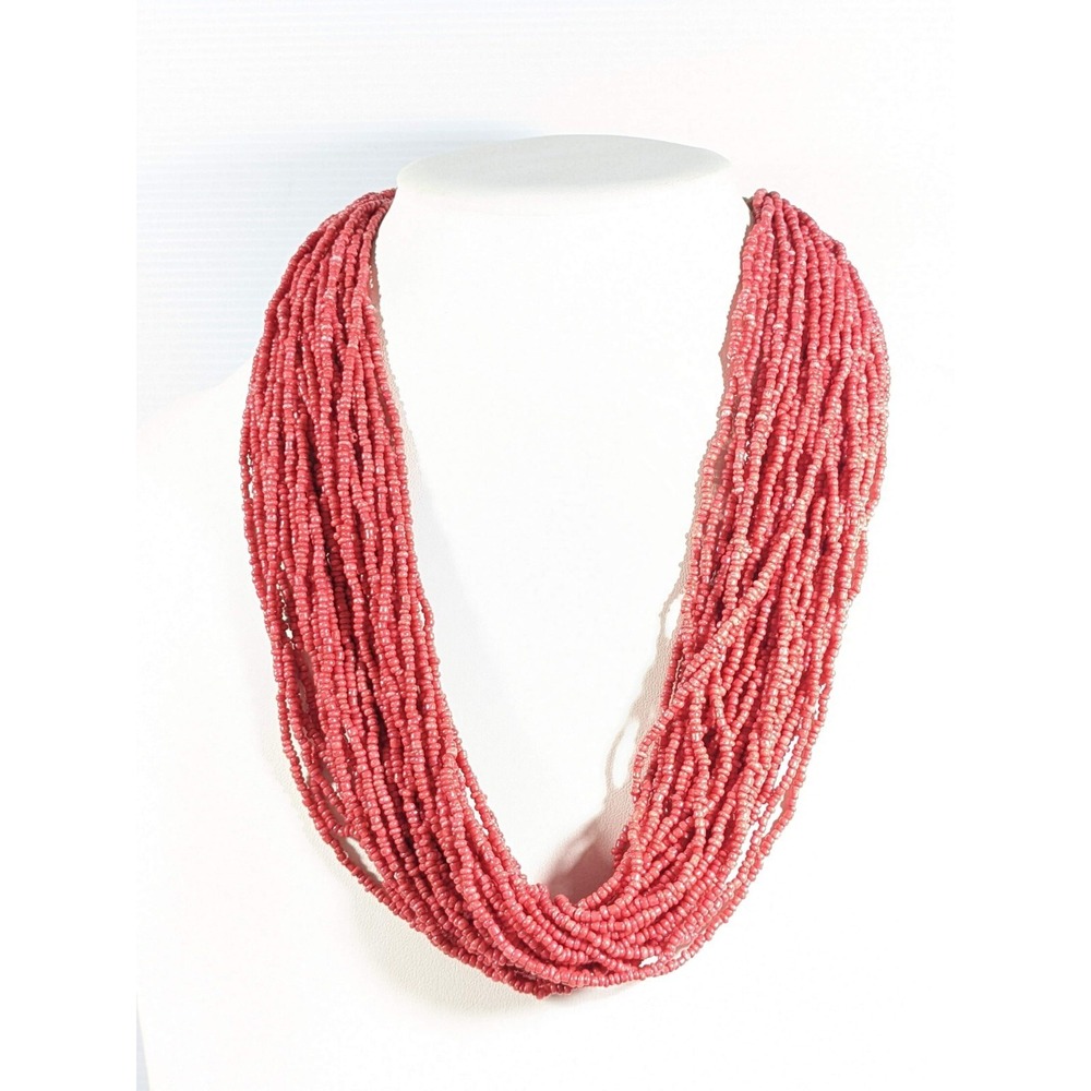 Artisan Red Bead Brown Crochet Tribal Style Chunky Statement Necklace 24‎ inches